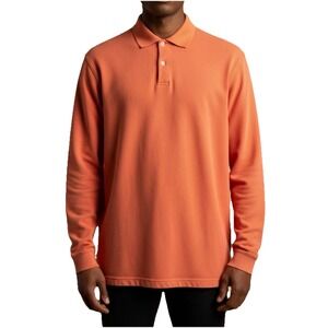 Vintage L.L. Bean Polo Shirt Men L Burnt Orange Long Sleeve 100% Cotton